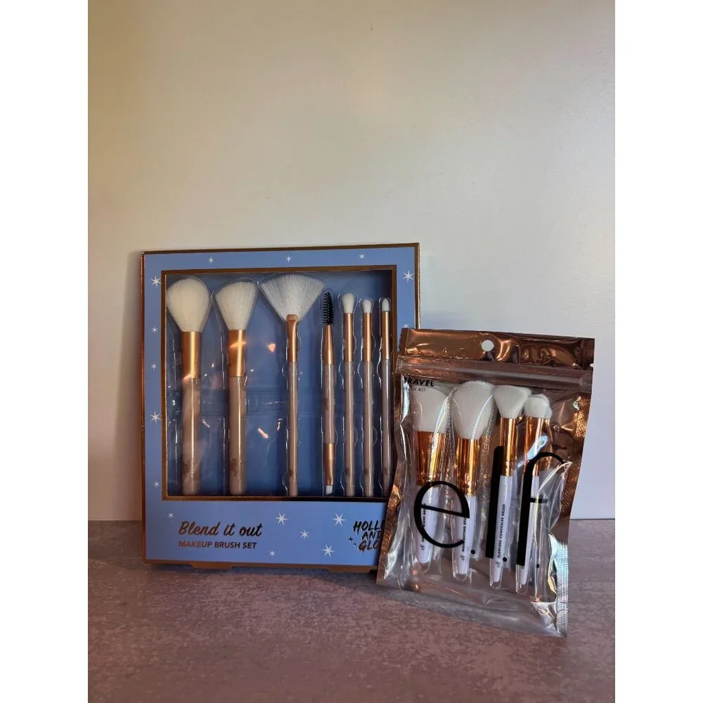 Makeup Brush Bundle – e.l.f. Rose Gold Travel Set + Holler and Glow 7-Piece Gift